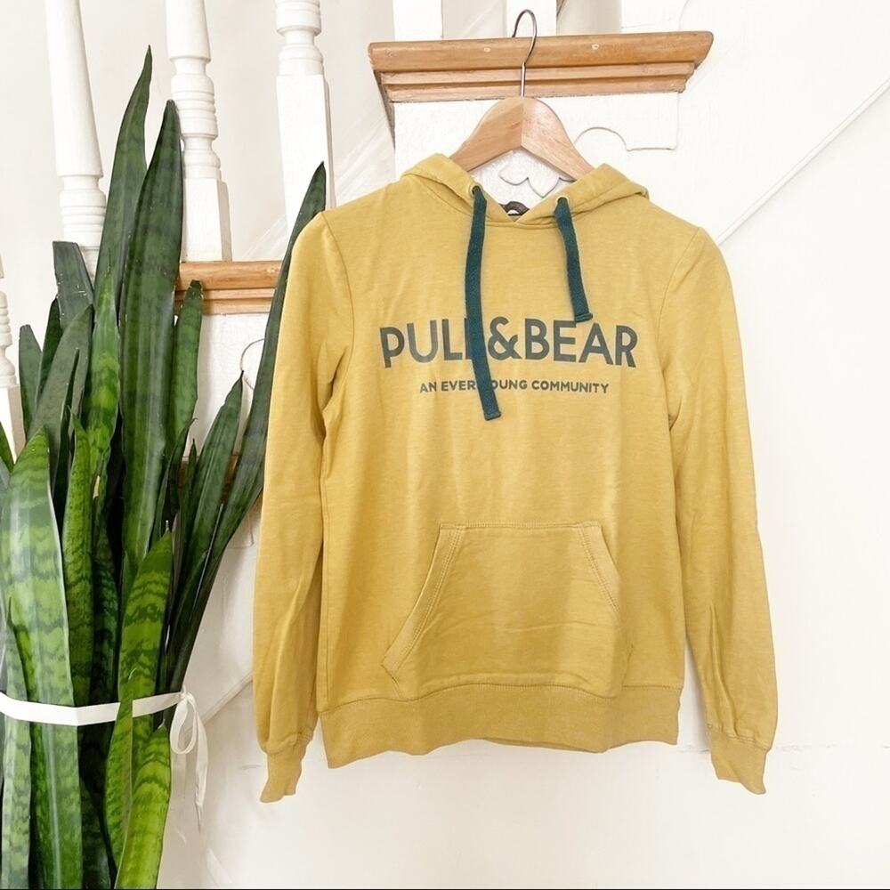 Pull&Bear Mustard Yellow Pullover Hoodie Sweatshirt Size Small